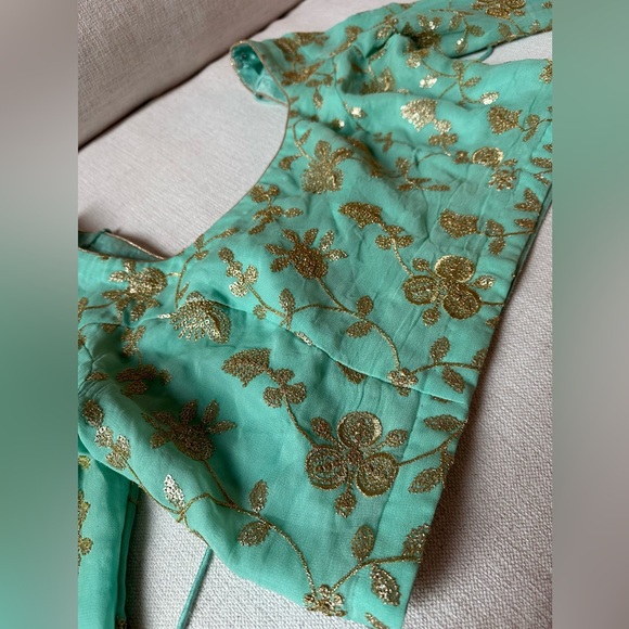 Indian Turquoise Blue & Gold Lehenga - Picture 8 of 8